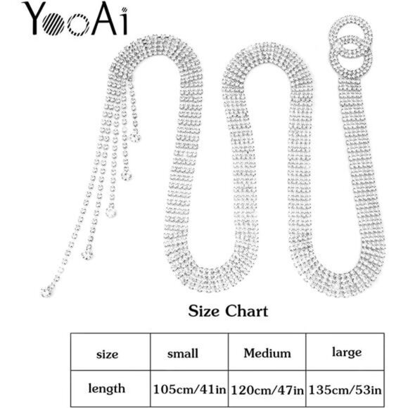 Crystal WaistBelt for Women Rhinestone Chain Belt O-Ring WaistbandBelt for Dress - Picture 7 of 8